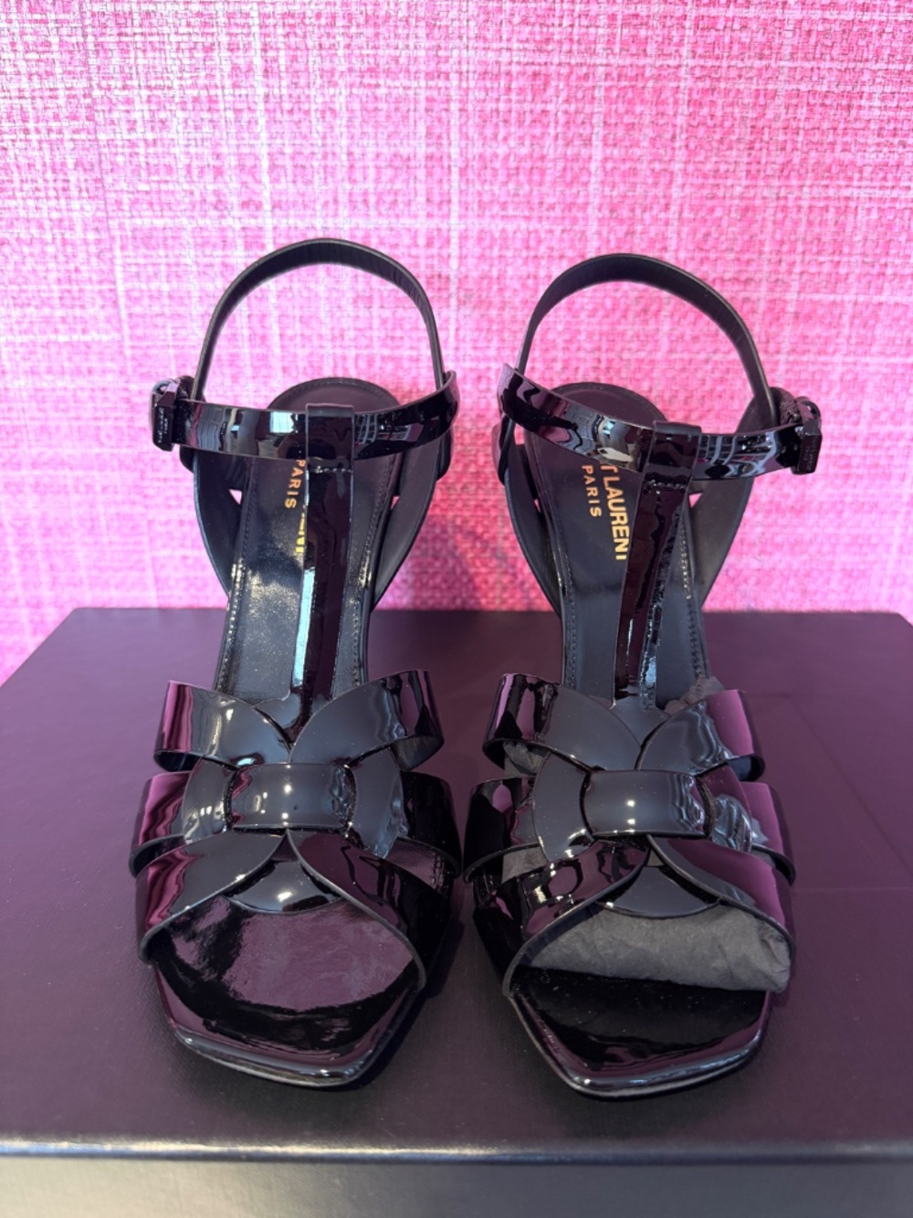 NWT Saint Laurent Tribute 105 Sandals Black Patent Leather EU38.5/US8-9 $1,195